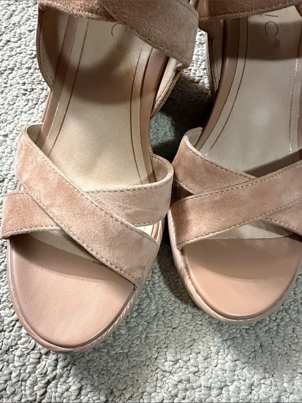 Vionic Nude Tan Suede Wedge Sandals